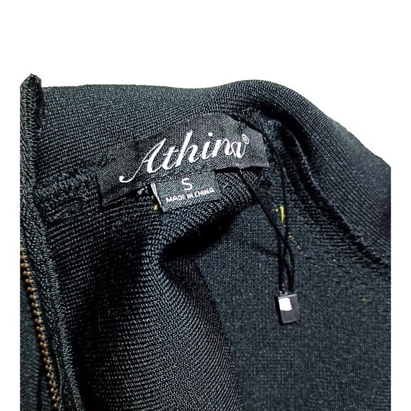 Athina Black & Yellow Outlined Bandage Long-Sleeve Rayon Dress Size Small - Picture 8 of 12